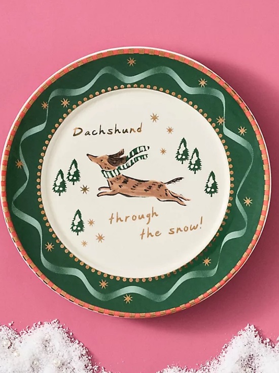 Anthropologie Other - Anthropologie Dog Christmas Plate Caroline Stoneware Holiday New Dachsund NIB 8”